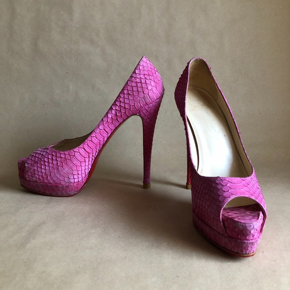 Christian Louboutin PINK LADY PEEP Watersnake Size 37
